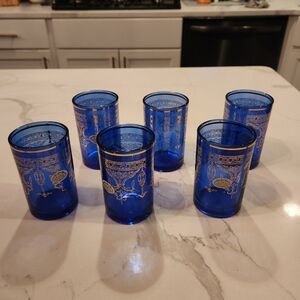 NWT Vintage Cobalt Blue Glasses with Gold Trim Made In Italy Handcrafted